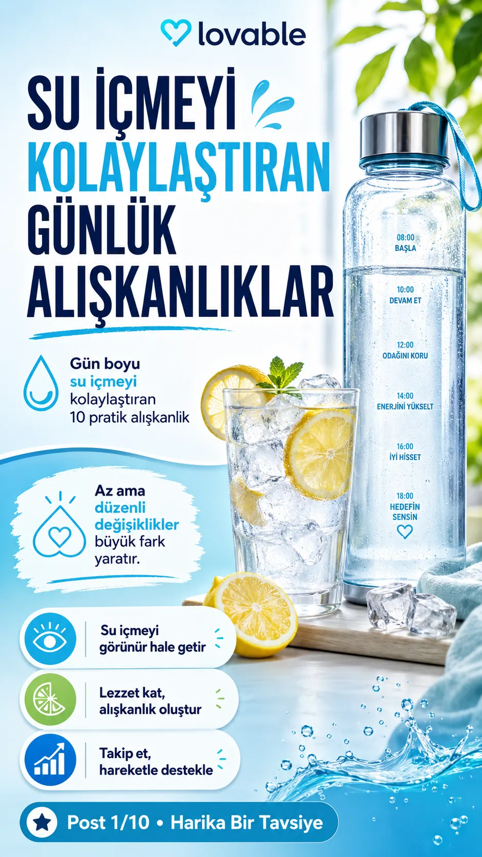 Su İçmeyi Kolaylaştıran Günlük Alışkanlıklar — Sağlıklı Beslenme görsel rehberi