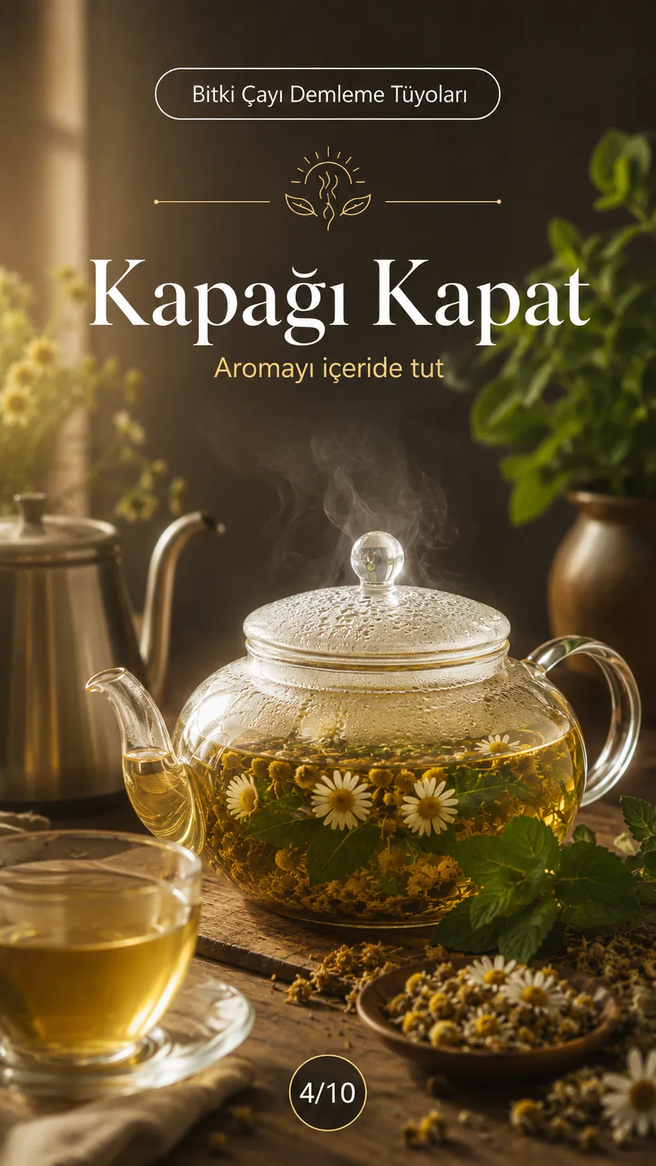 Bitki çayı demlerken kapağı kapatmak
