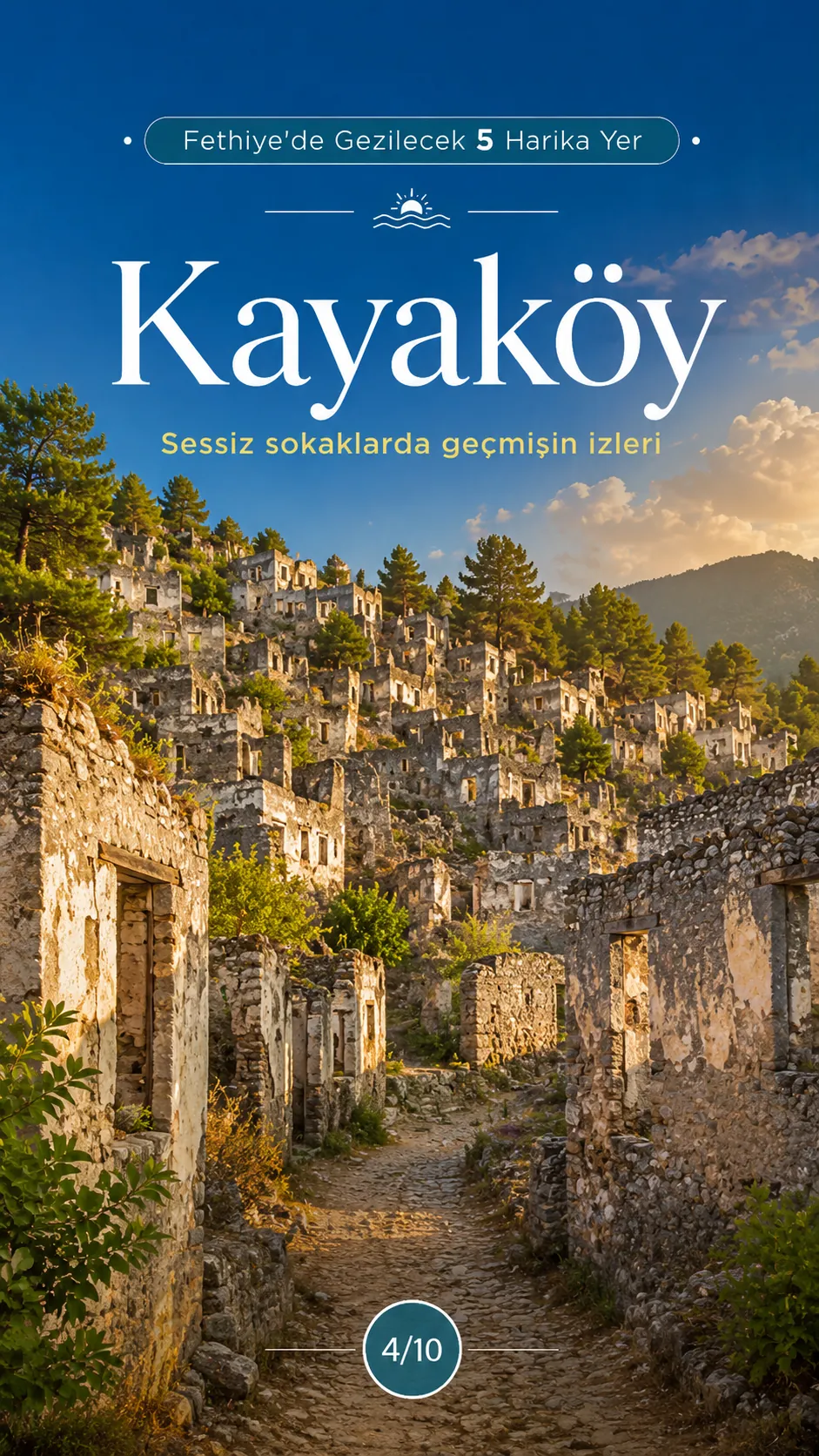 Kayaköy sessiz sokaklar ve taş ev kalıntıları Kayaköy sessiz sokaklar ve taş ev kalıntıları