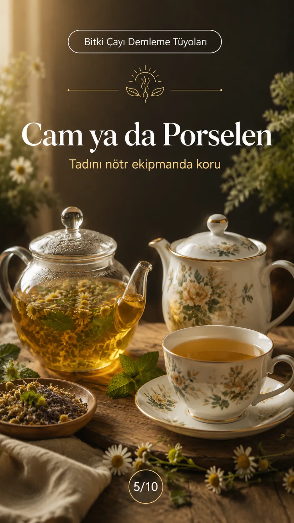 Bitki çayı için cam ya da porselen ekipman kullanımı
